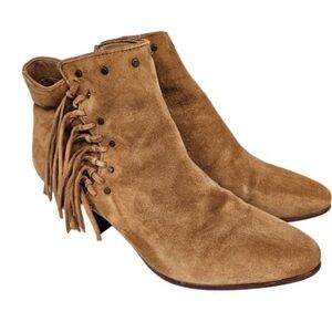 Sam Edelman‎ Womens Rudie Studded Fringe Suede Western Boots Camel Tan Sz 6.5
